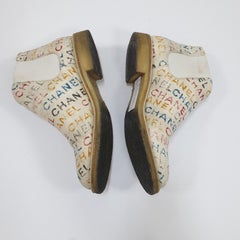 Chanel White Graffiti Printed Canvas Chelsea Ankle Boots