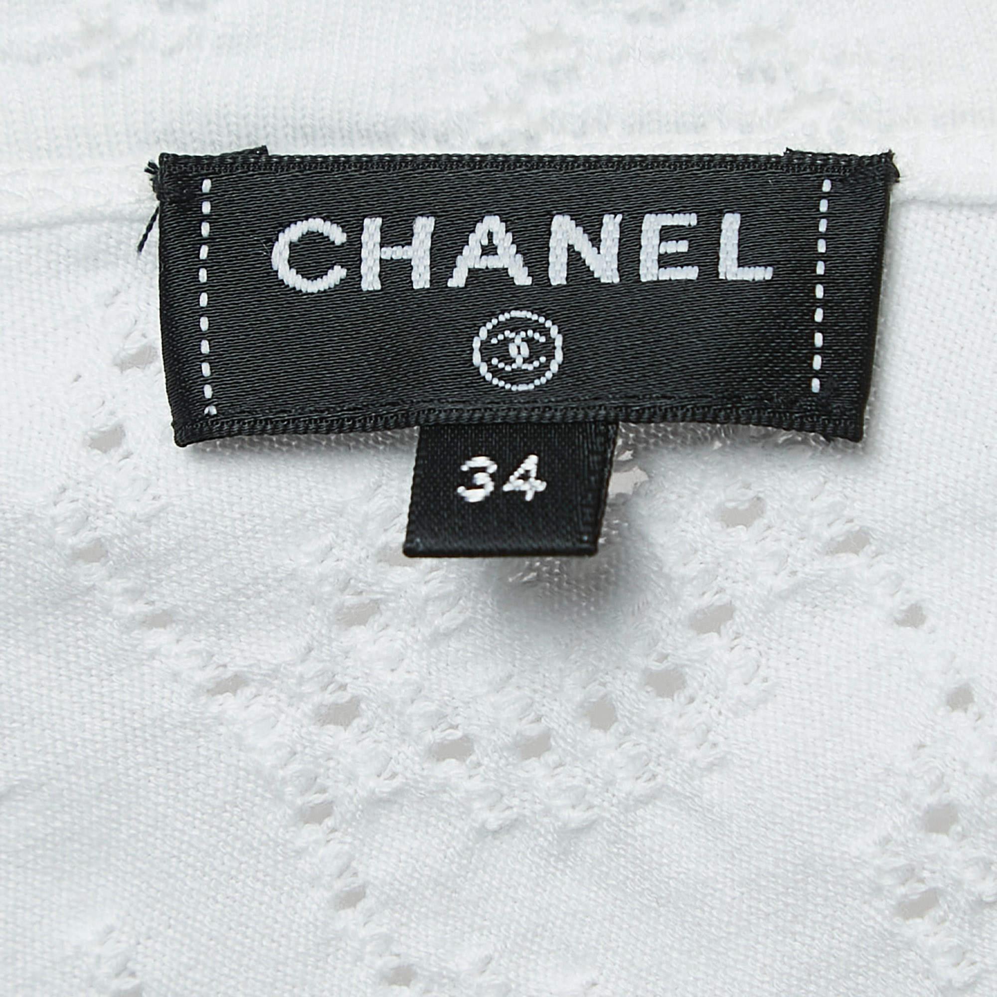 Blue Chanel White/Green Ombre Cotton Knit Twisted Logo Cutout Crop Top S For Sale