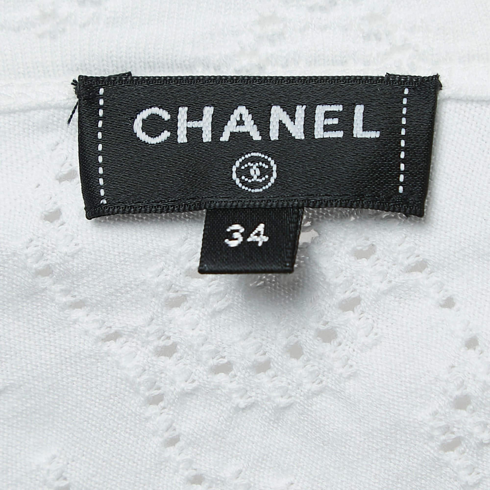 Chanel White/Green Ombre Cotton Knit Twisted Logo Cutout Crop Top S For Sale 1