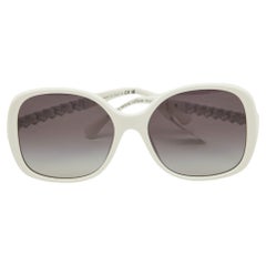 Chanel White/Grey 5270-Q Leather Trim Square Sunglasses