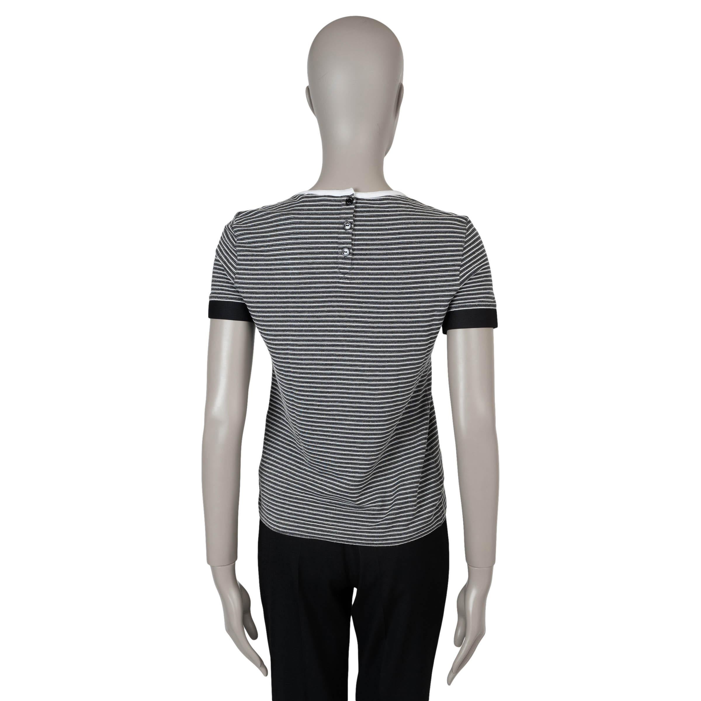 Black CHANEL white grey black cotton 03A STRIPED LUREX KNIT T-Shirt Shirt XS For Sale