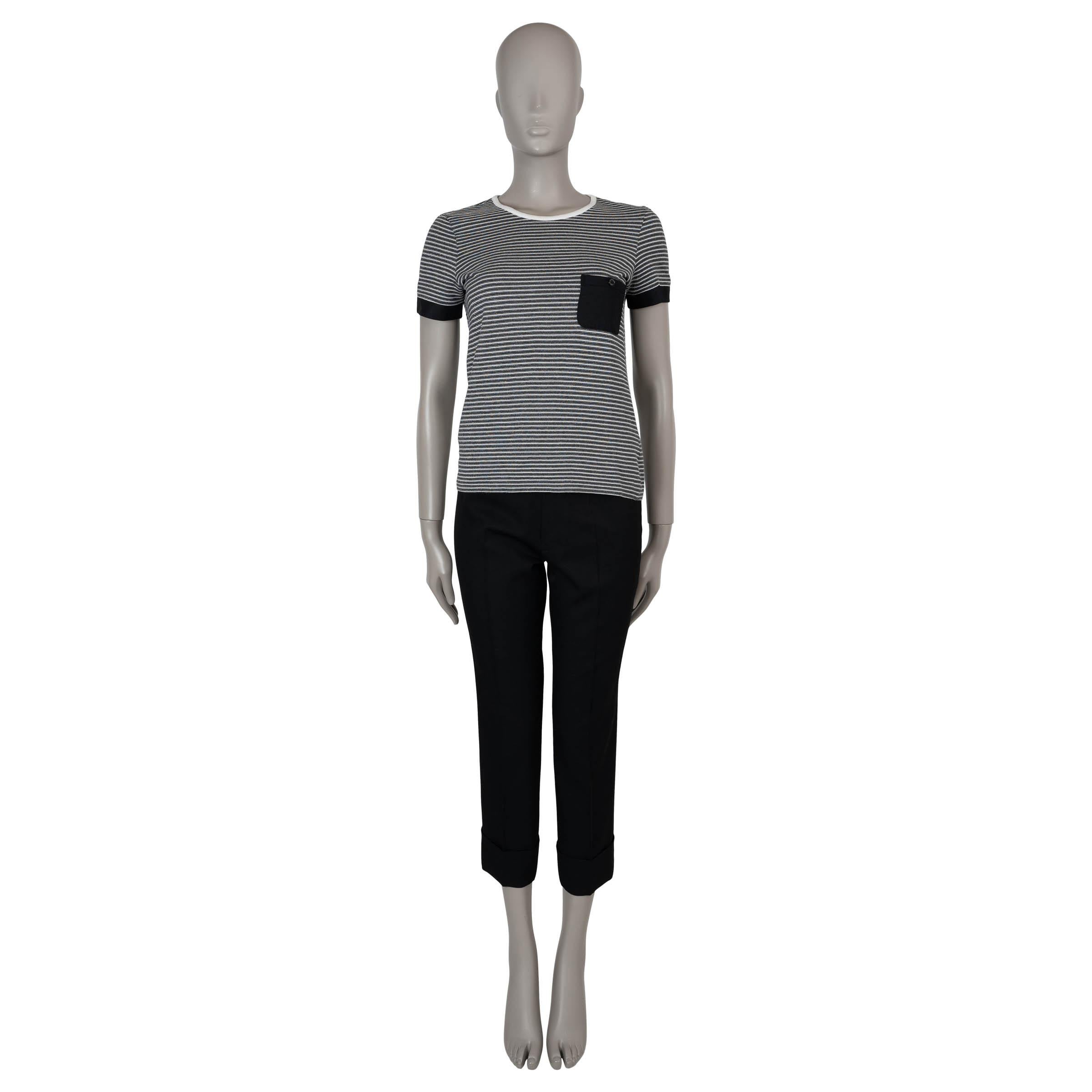 Women's CHANEL white grey black cotton 03A STRIPED LUREX KNIT T-Shirt Shirt XS For Sale