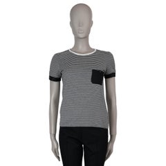 CHANEL white grey black cotton 03A STRIPED LUREX KNIT T-Shirt Shirt XS