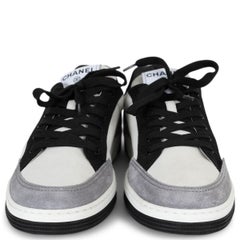 CHANEL white grey black suede 24S LOW TOP Sneakers Shoes 38