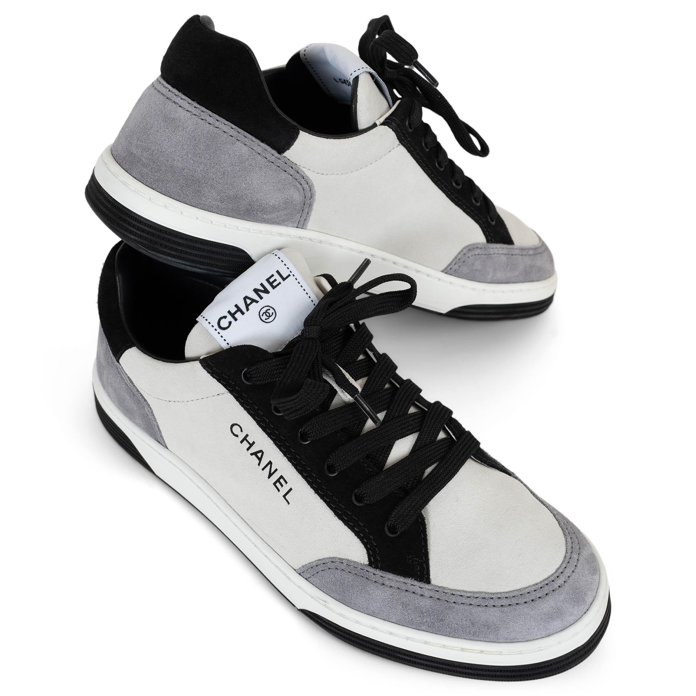 CHANEL white grey black suede 24S LOW TOP Sneakers Shoes 38 For Sale 2