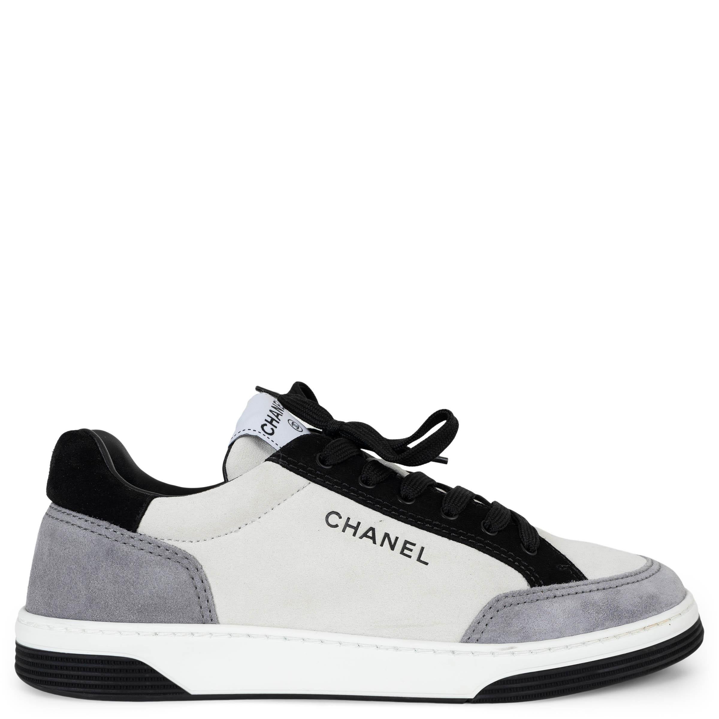 Chanel bianco grigio nero camoscio 24S Scarpe da ginnastica basse 38