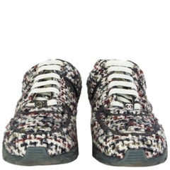 CHANEL white & grey BOUCLE Tweed Sneakers Shoes 40.5