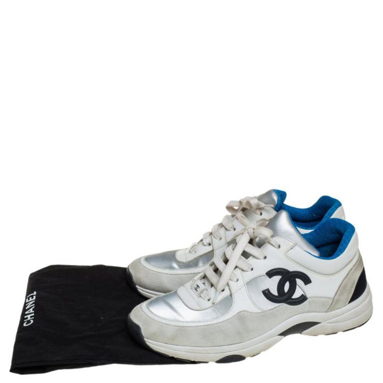 blue and white chanel sneakers