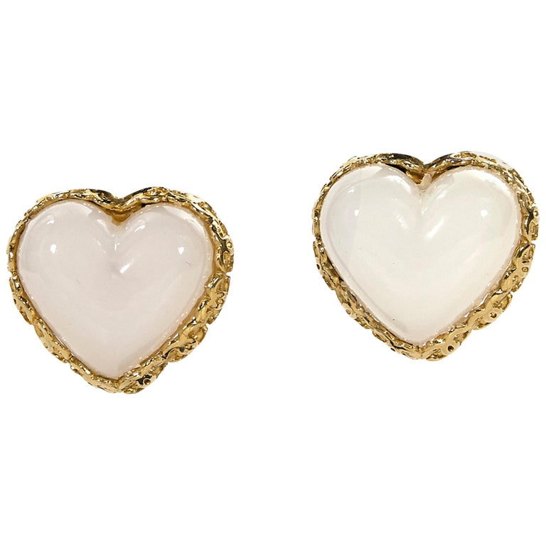 Chanel White Heart Glass Clip-On Earrings at 1stDibs