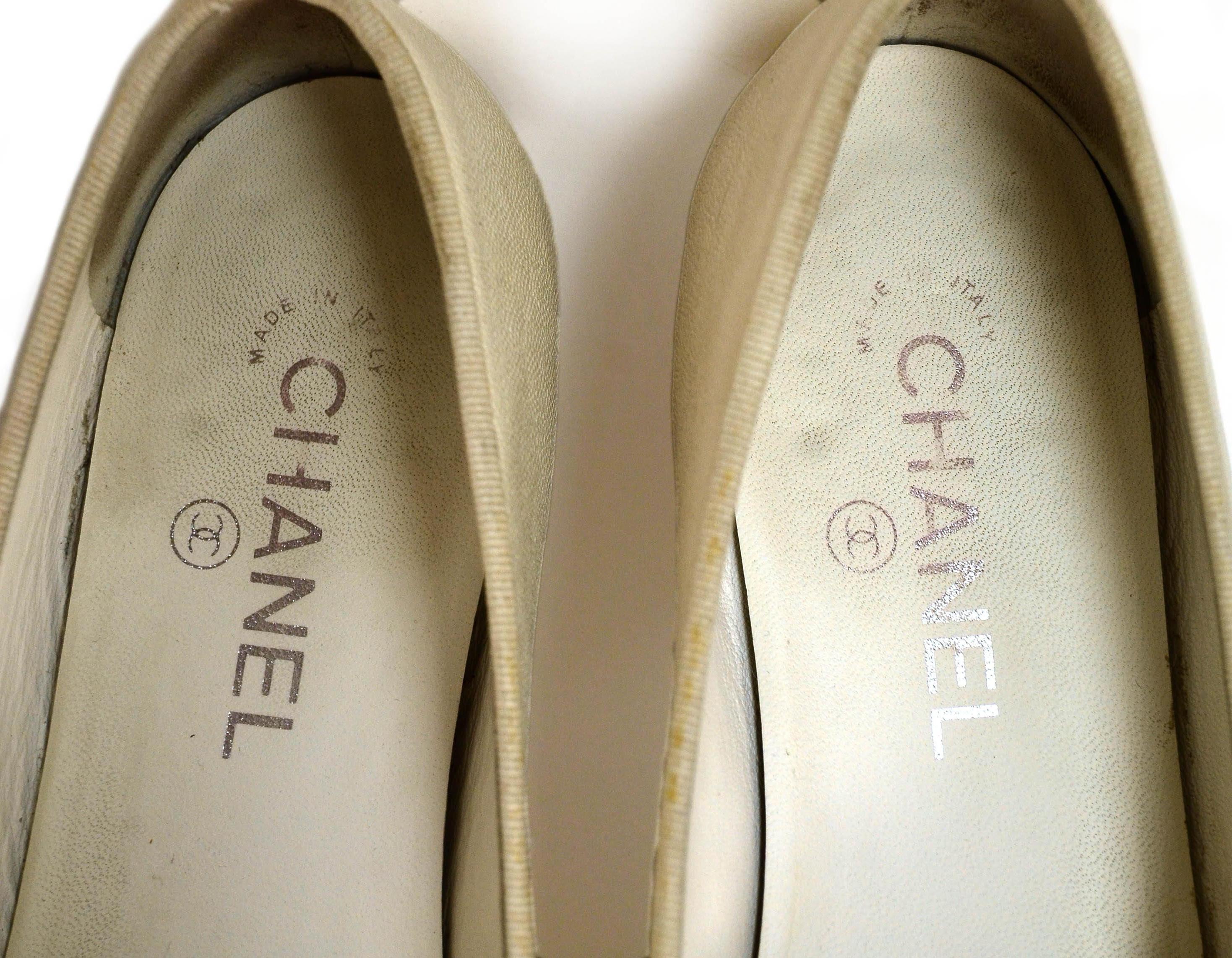 Chanel White Iridescent Caviar Leather Cap Toe CC Ballerina Flats sz 39 rt. $750 1