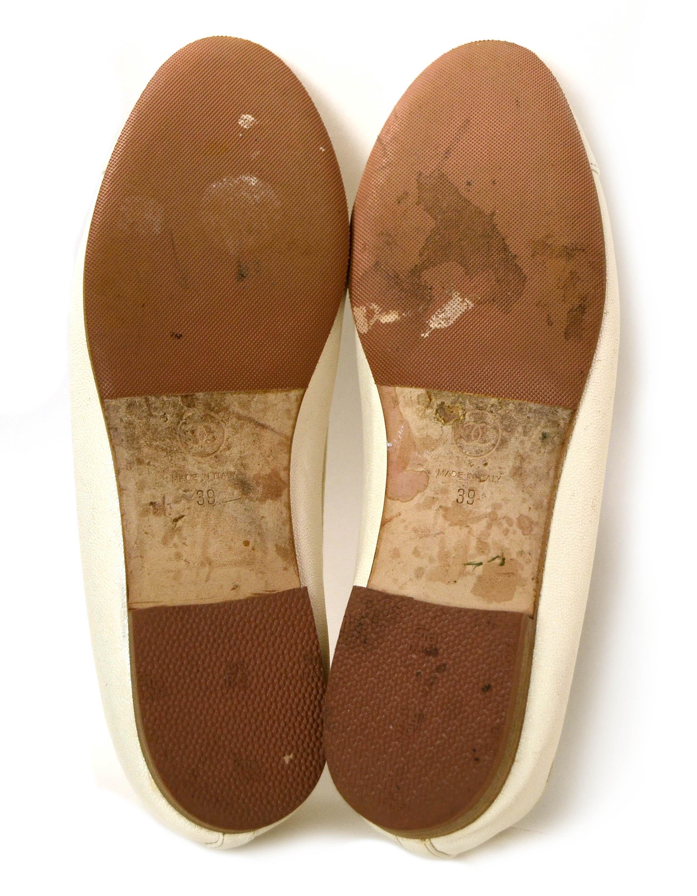 Chanel White Iridescent Caviar Leather Cap Toe CC Ballerina Flats sz 39 rt. $750 2