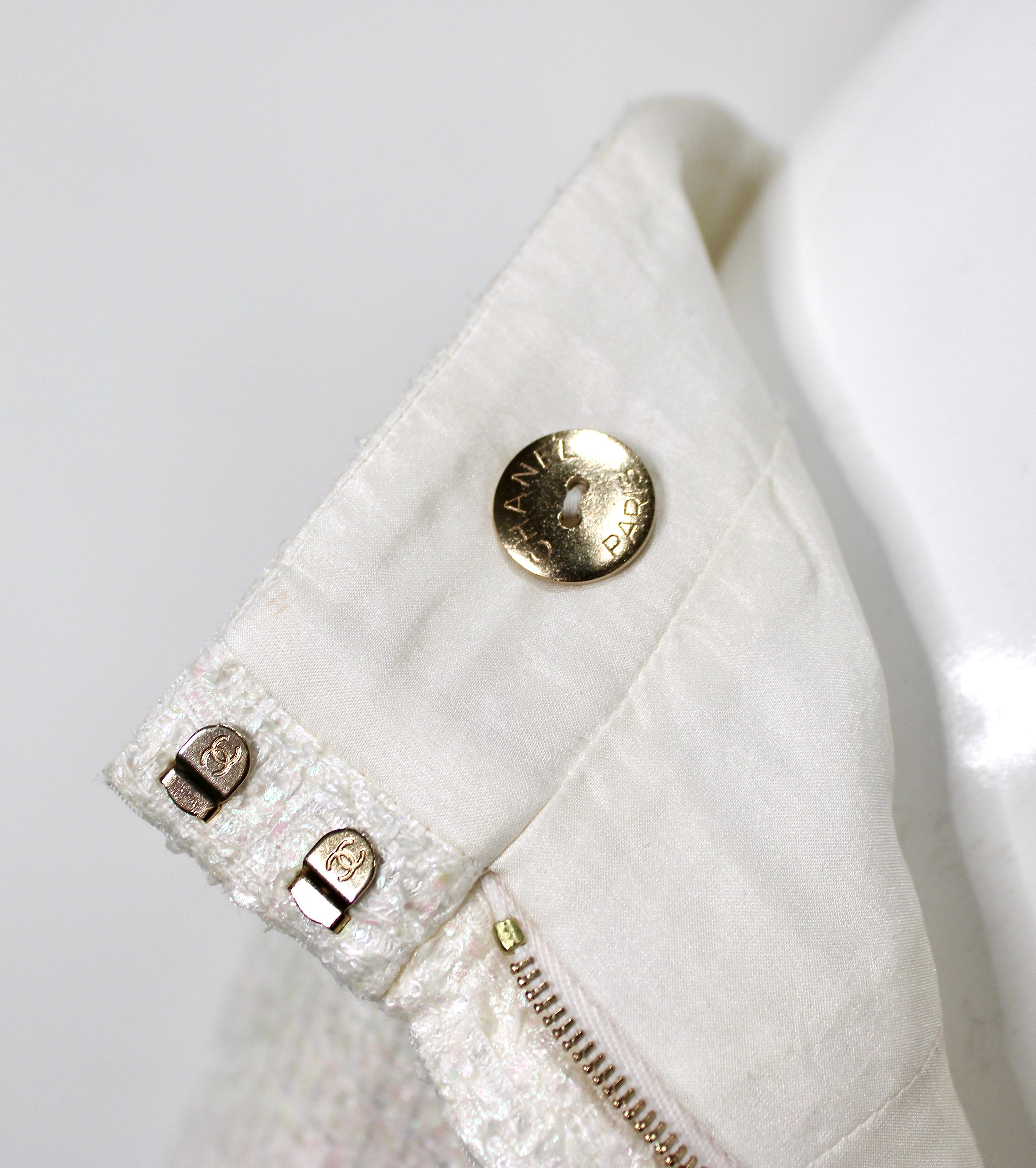 Chanel - Pantalon large en tweed irisé blanc en vente 6