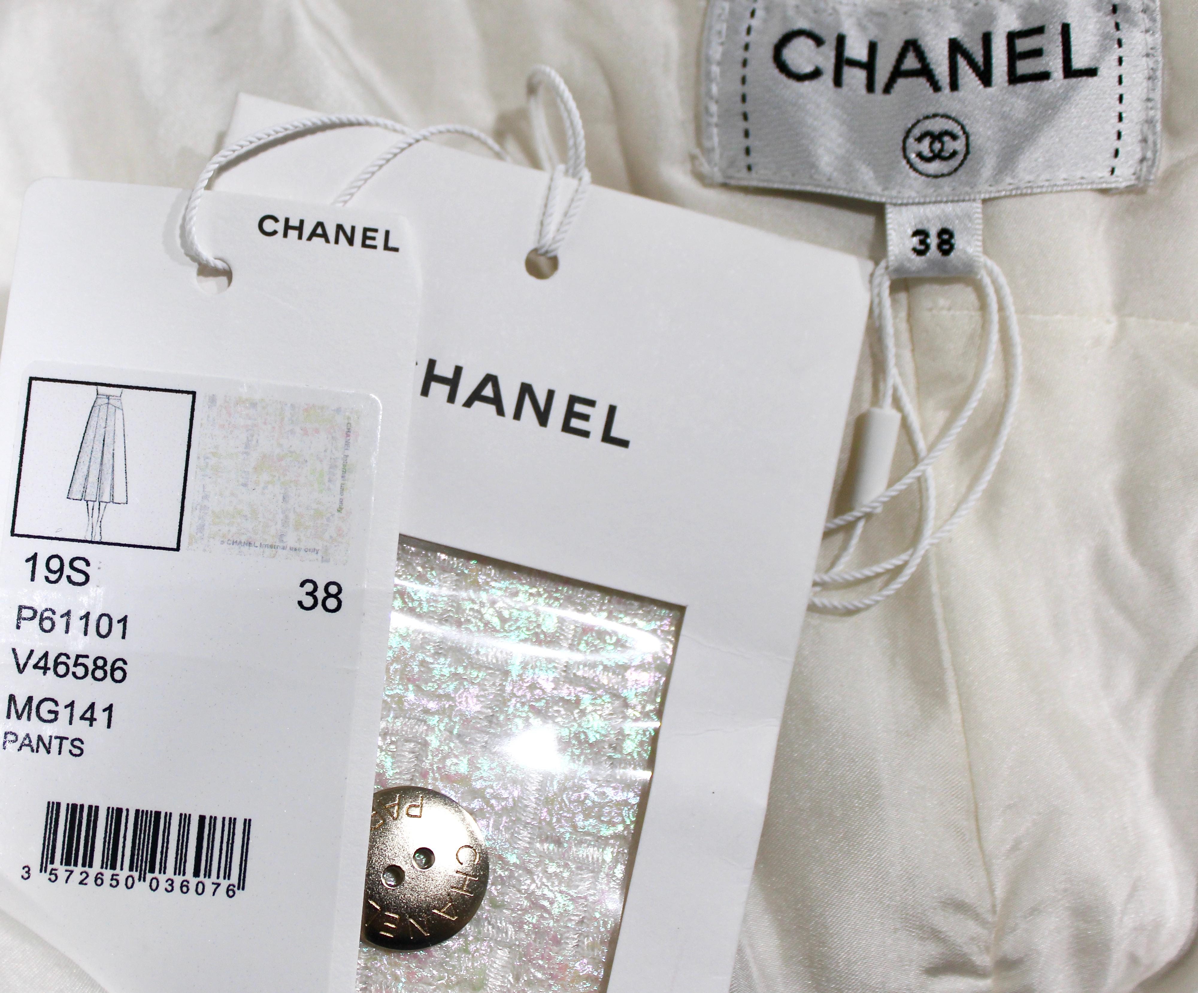 Chanel - Pantalon large en tweed irisé blanc en vente 7