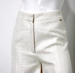 Chanel White Iridescent Tweed Wide Leg Trousers