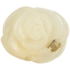 Chanel White Ivory Resin Plastic Camellia Ring France