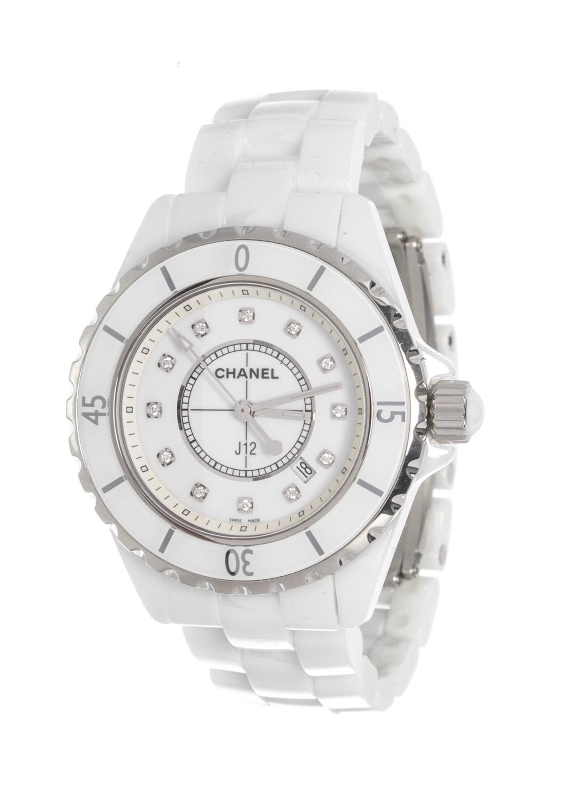 Relojes de cuarzo Chanel White J12 Pave Gris