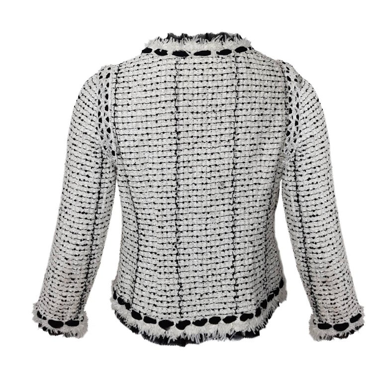 CHANEL A/W 1993 Haute Couture Classic Black White Boucle Wool Jacket Skirt  Suit