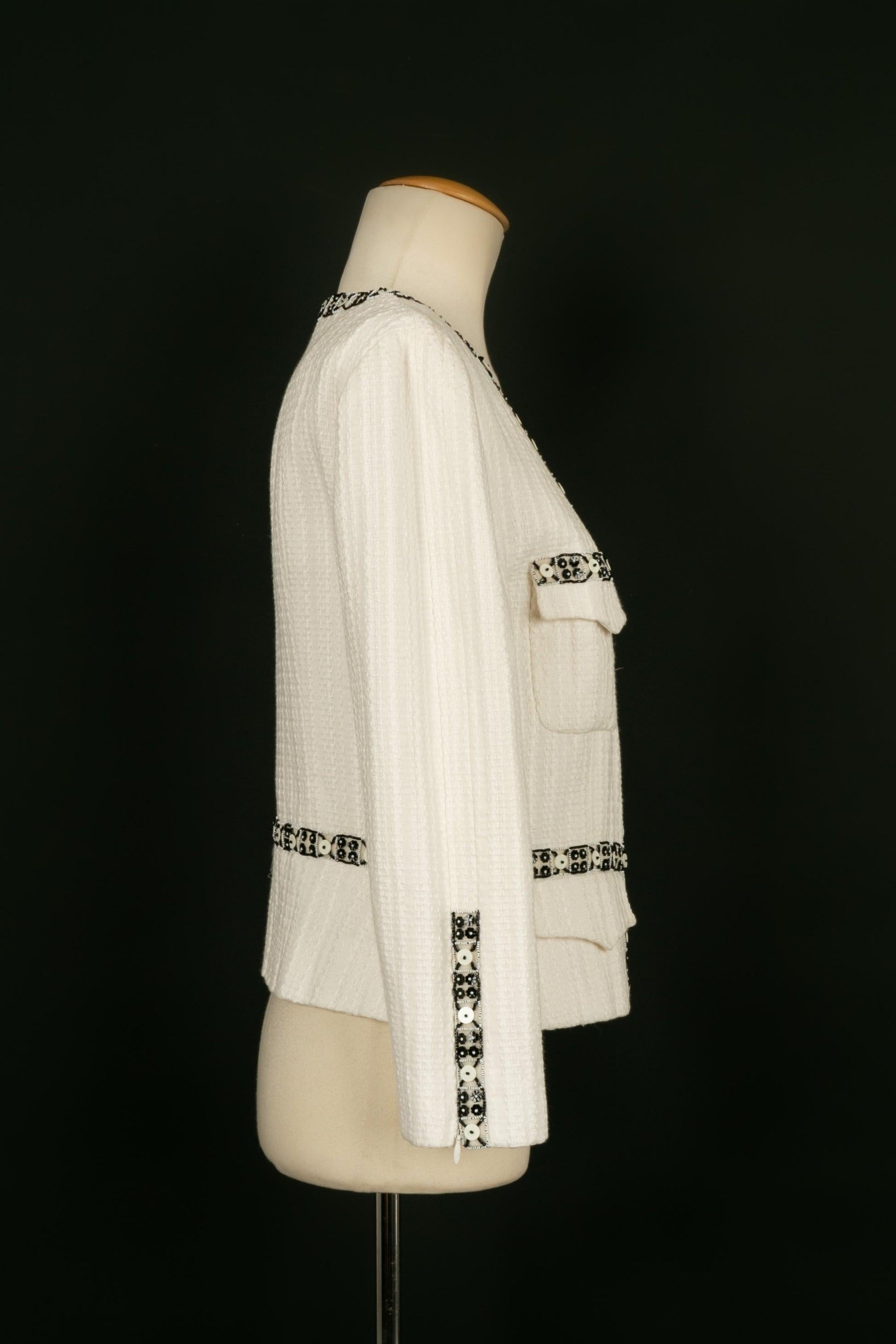 Chanel Weiße Jacke aus Baumwolle und Leinen mit Perlen und Pailletten, 2003 Damen
