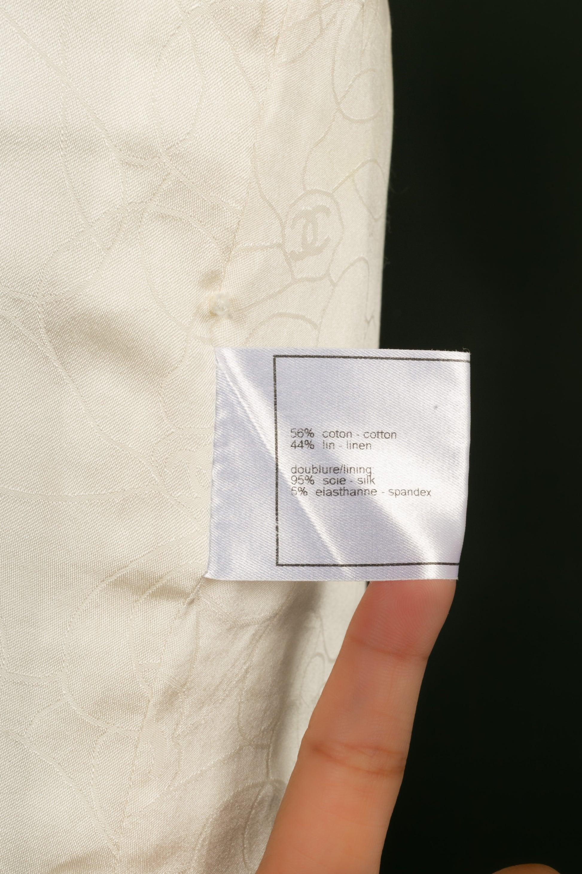 Chanel Weiße Jacke aus Baumwolle und Leinen mit Perlen und Pailletten, 2003 5