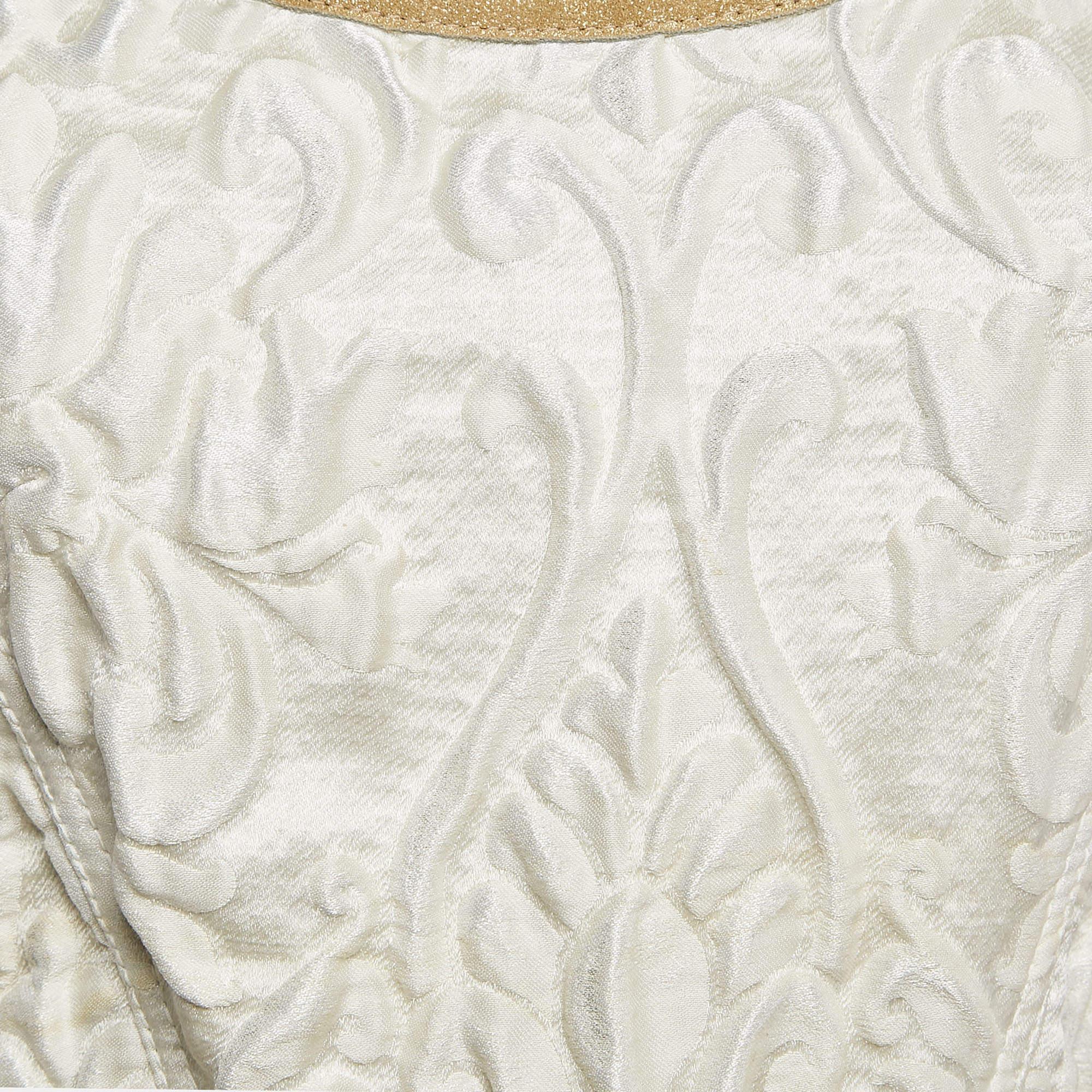 Chanel White Jacquard Golden Suede Trim Mini Wrap Dress M In Good Condition For Sale In Dubai, Al Qouz 2