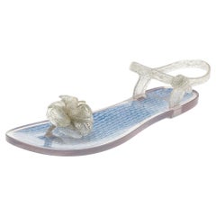 Chanel White Jelly CC Camellia Flat Sandals Size 41
