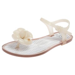 Chanel White Jelly CC Camellia Flower Thong Flats Size 35