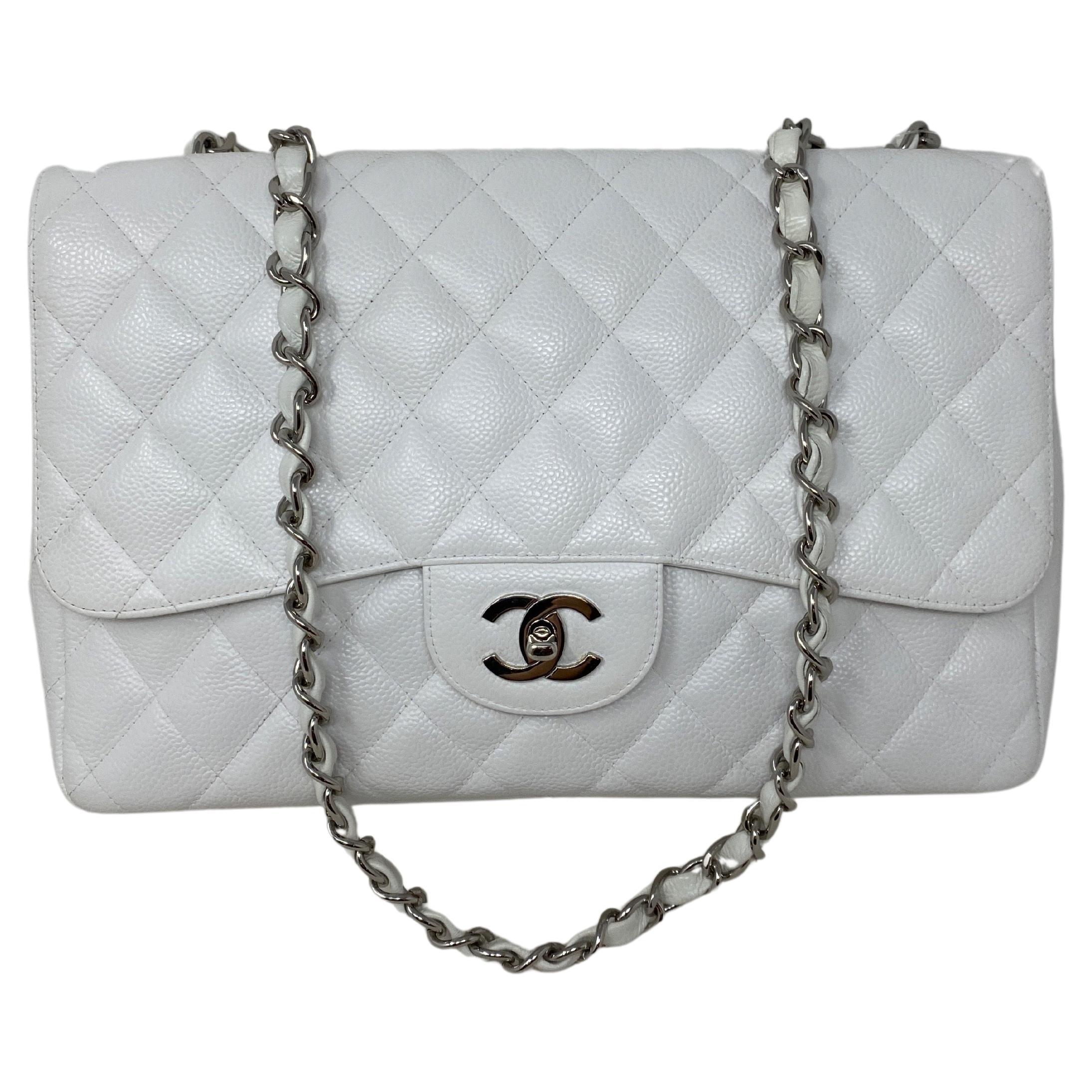 Chanel White Jumbo Single Flap Classic Bag