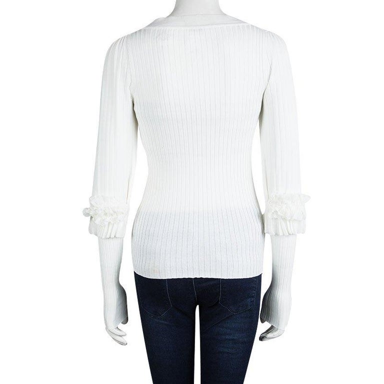 Chanel White Knit Rib Knit Layered Long Sleeve Detail Top S For Sale at ...