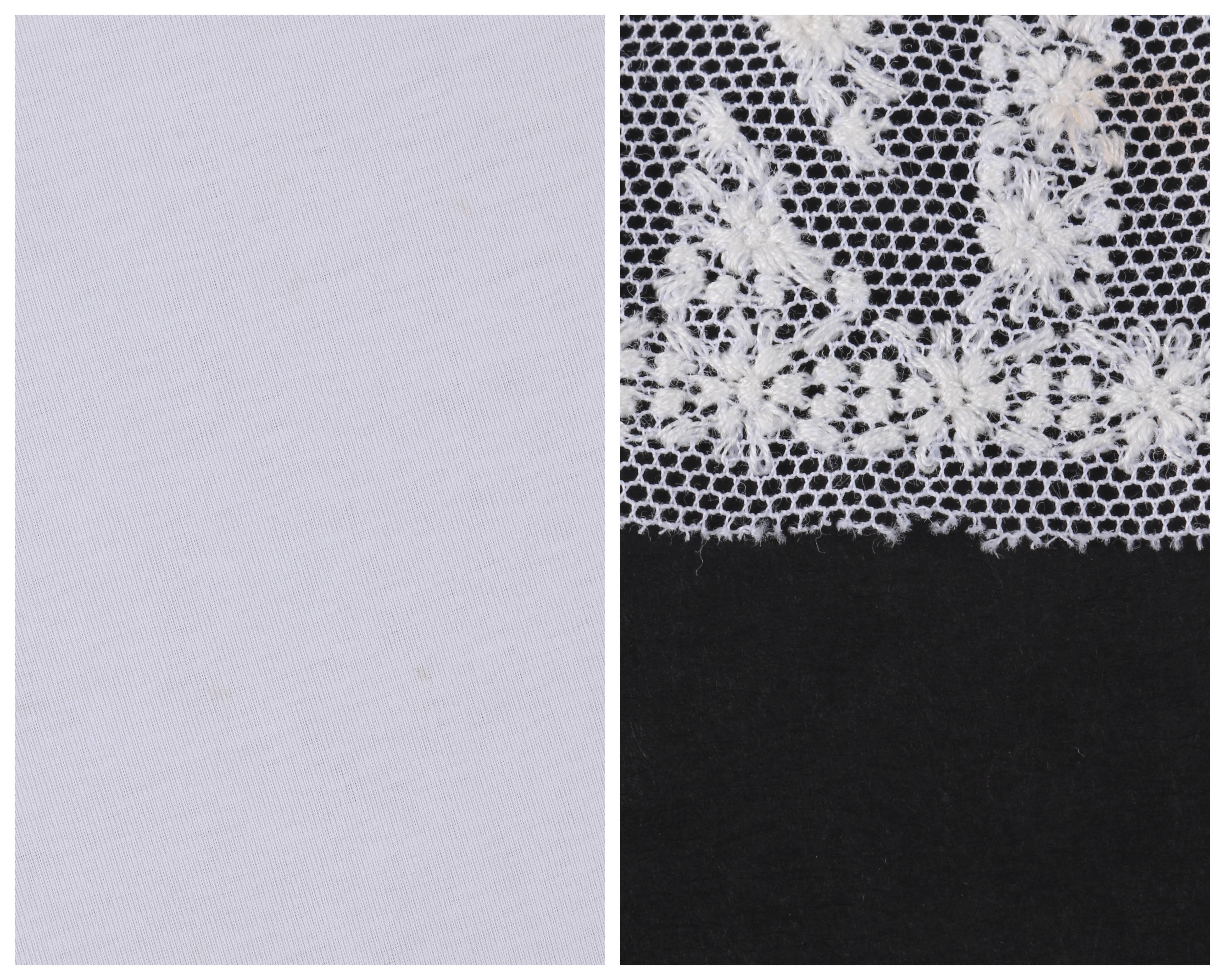 CHANEL White Knit Signature Lace Hem Extended Shoulder V Neck Tee Shirt Top  3