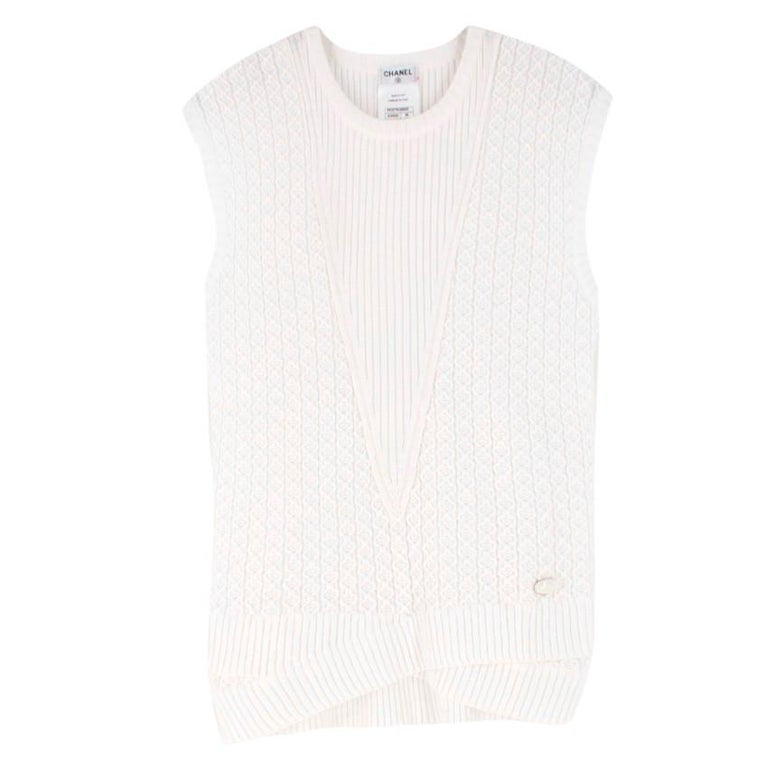 Chanel White Knit Sleeveless Top US 4 at 1stDibs | chanel knit top