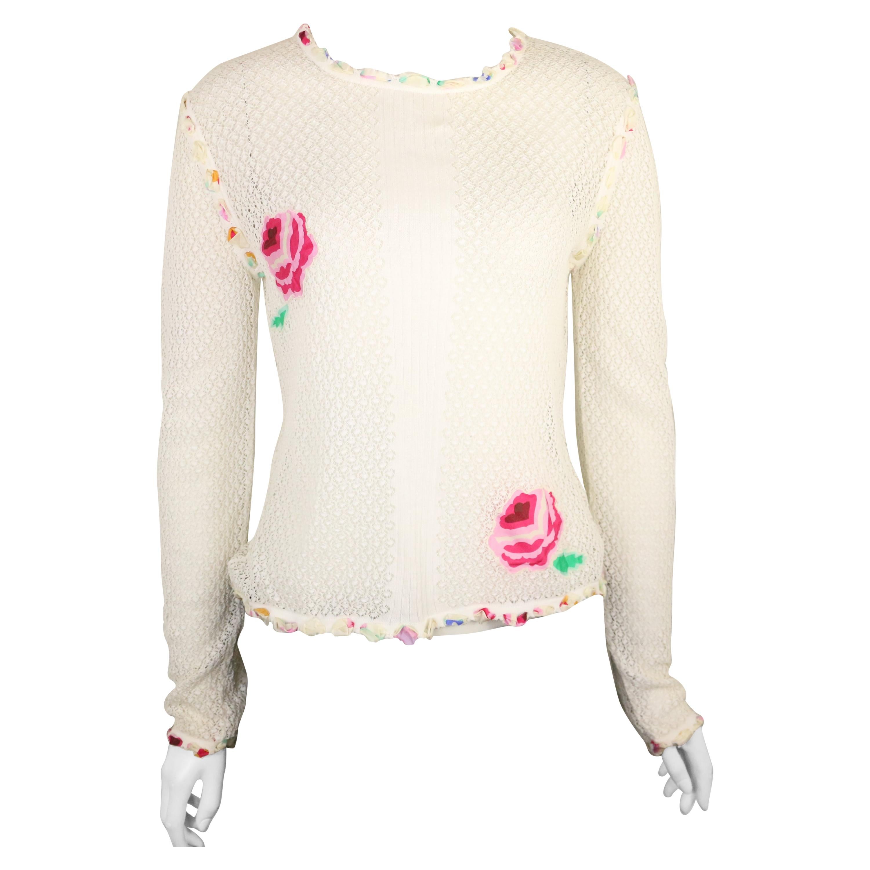 Chanel White Lace Long Sleeves Top