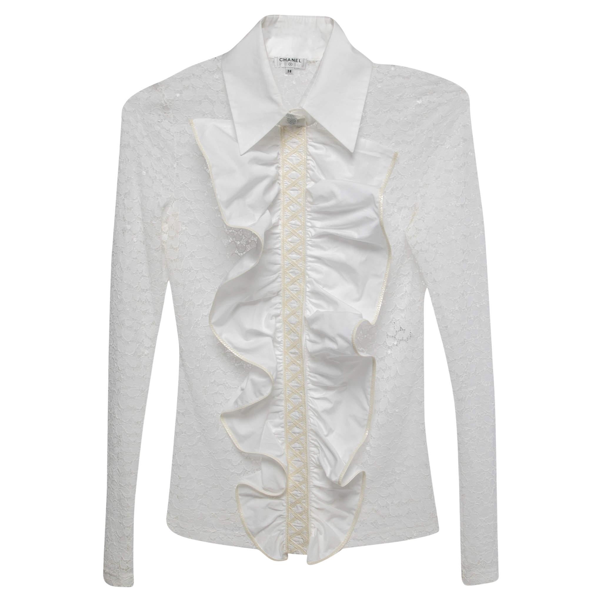 Chanel White Cotton Knit Contrast Detail Polo T-Shirt L Chanel