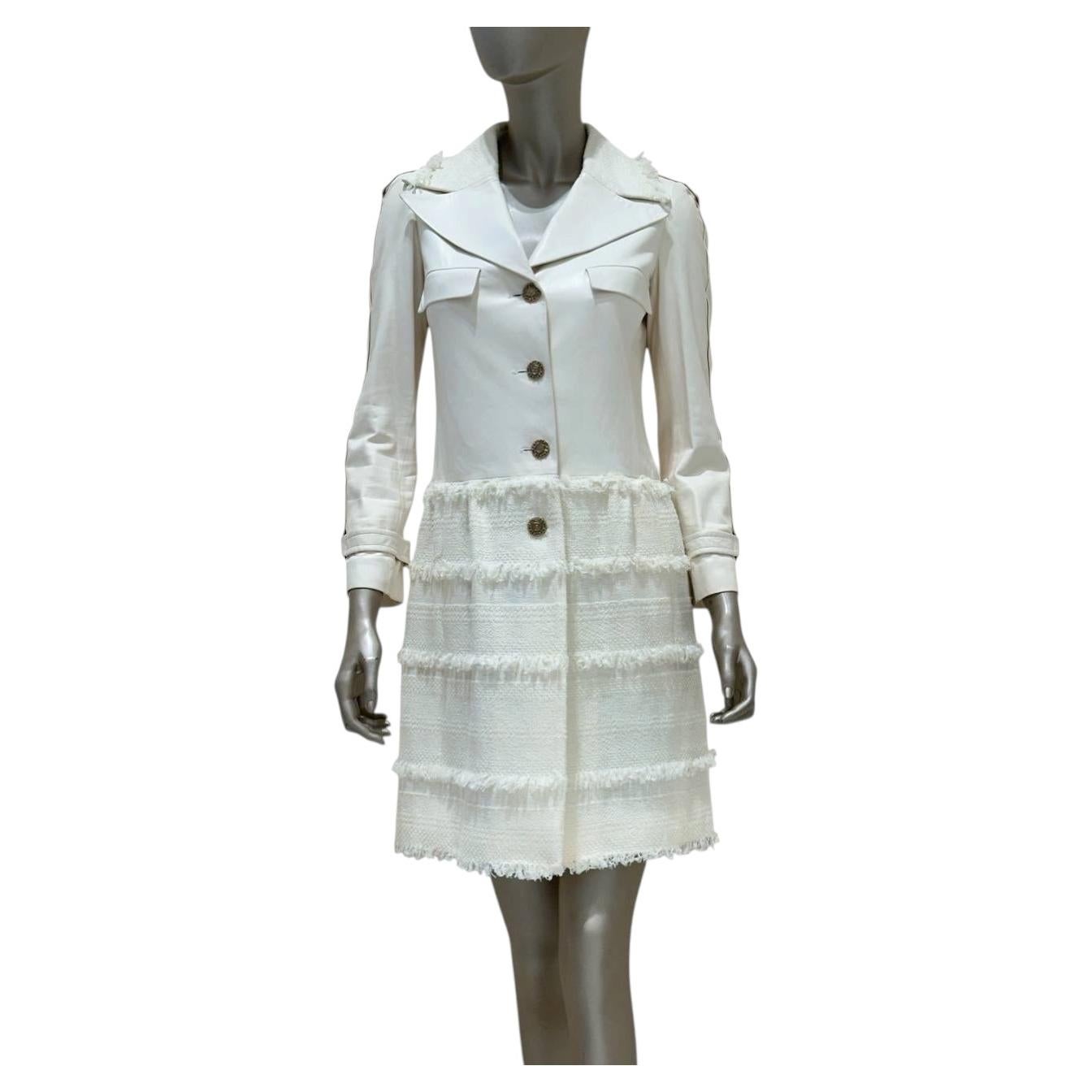 Chanel Weißer Mantel aus Lammleder und Tweed FR 36