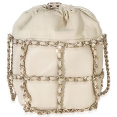 Chanel White Lambskin Chain Frame Drawstring Bucket Bag
