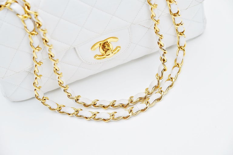 Chanel CHANEL V Stitch Lambskin Double Chain Diagonal Shoulder Bag Whi –  NUIR VINTAGE