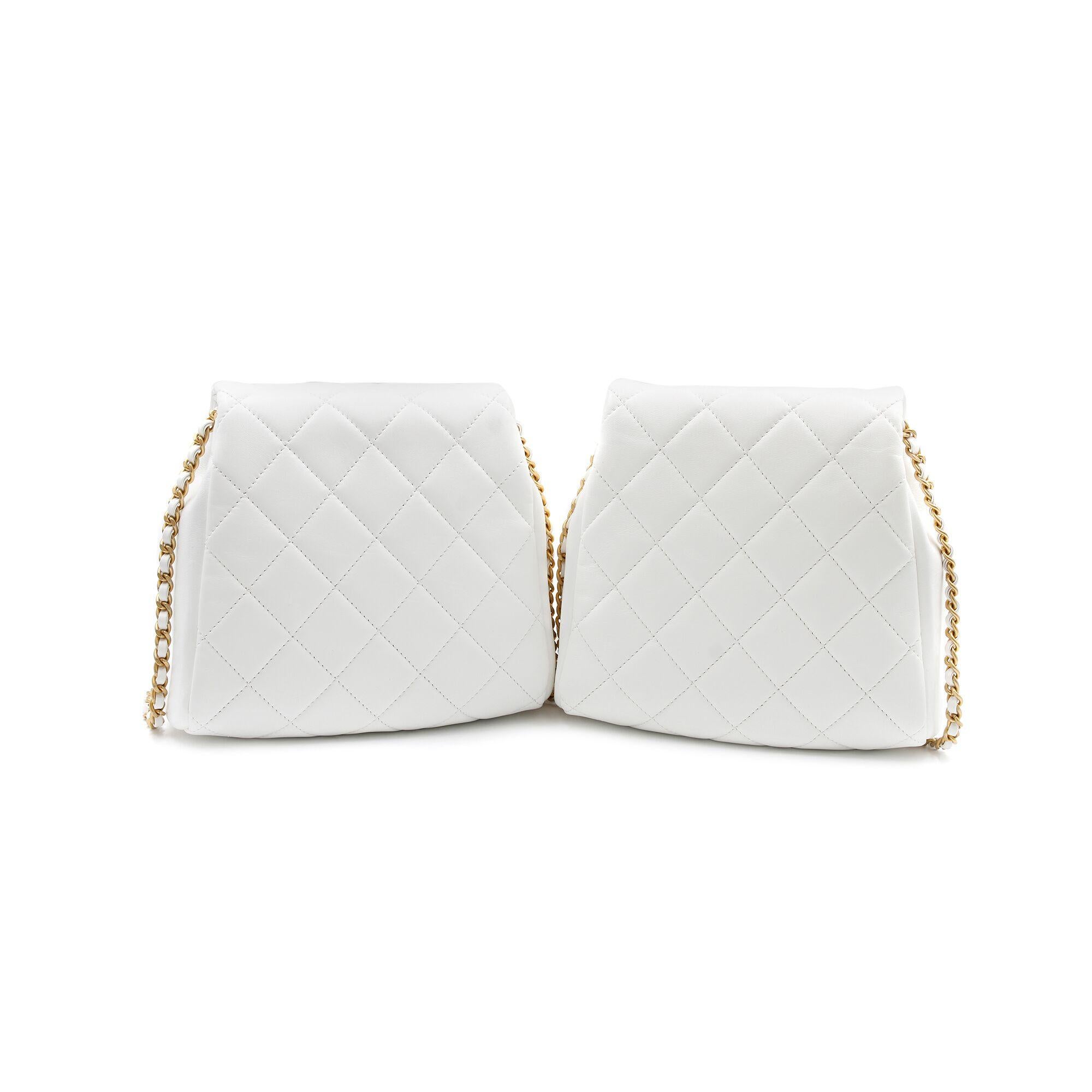 Chanel White Lambskin Gold Tone Metal Side Packs Cross-body Bags In New Condition In New York, NY