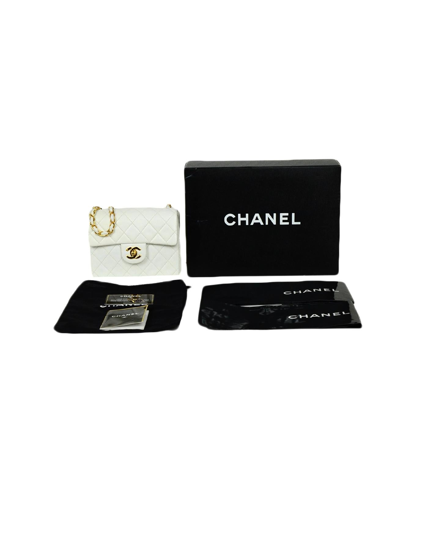Chanel White Lambskin Leather Quilted Square Mini Flap Classic Bag  8