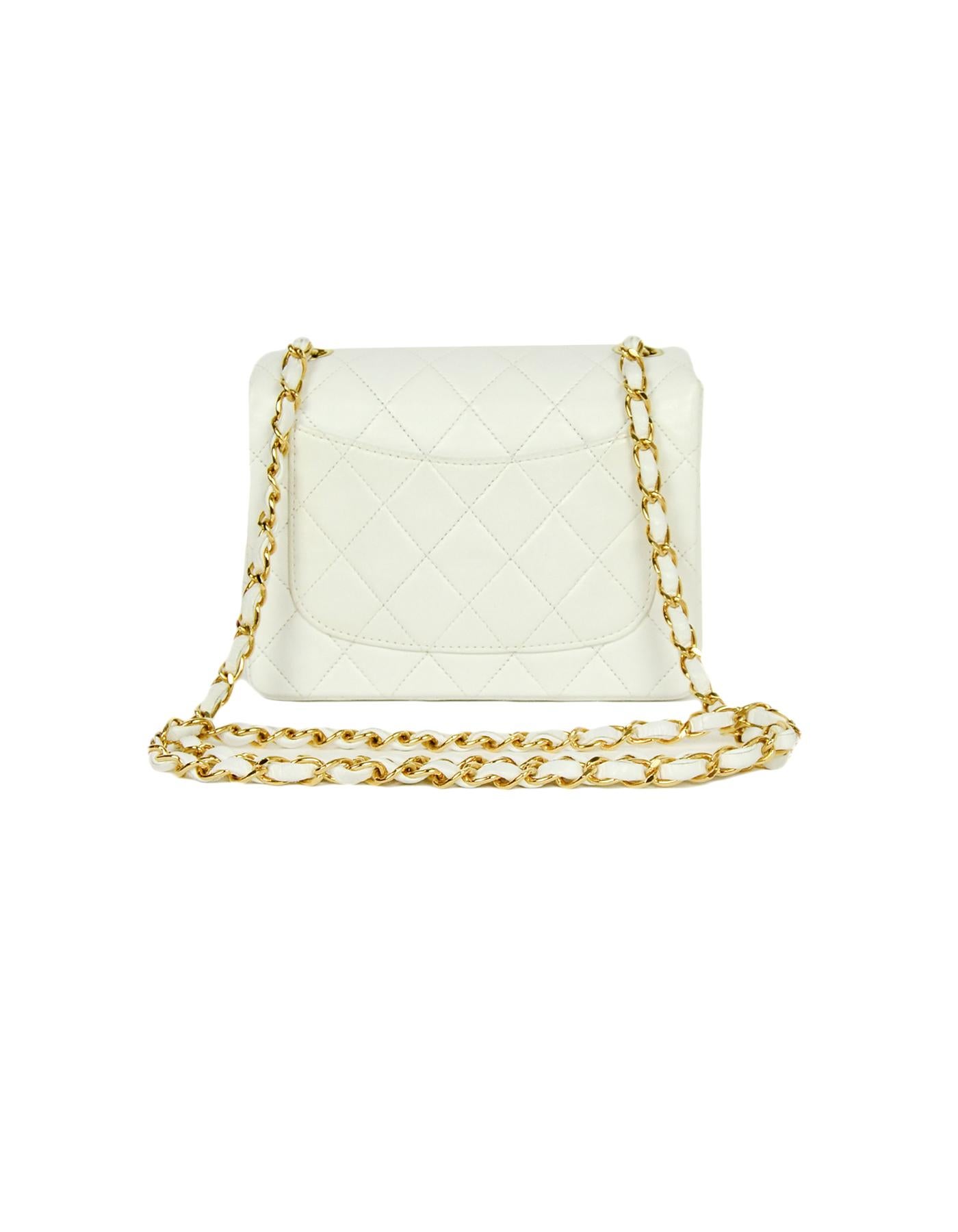 Chanel White Lambskin Leather Quilted Square Mini Flap Classic Bag  In Excellent Condition In New York, NY