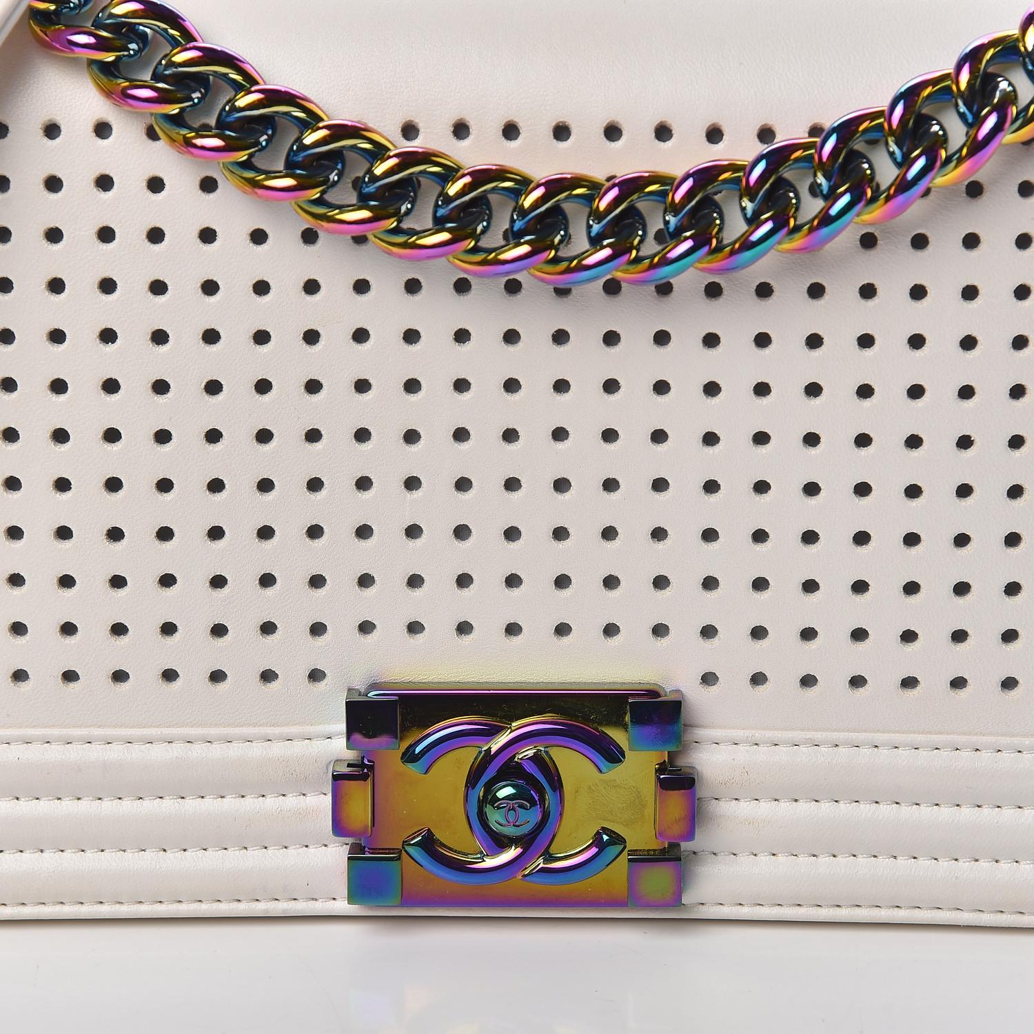 Chanel White Lambskin Led Rainbow Hardware Boy Bag Medium For Sale 5