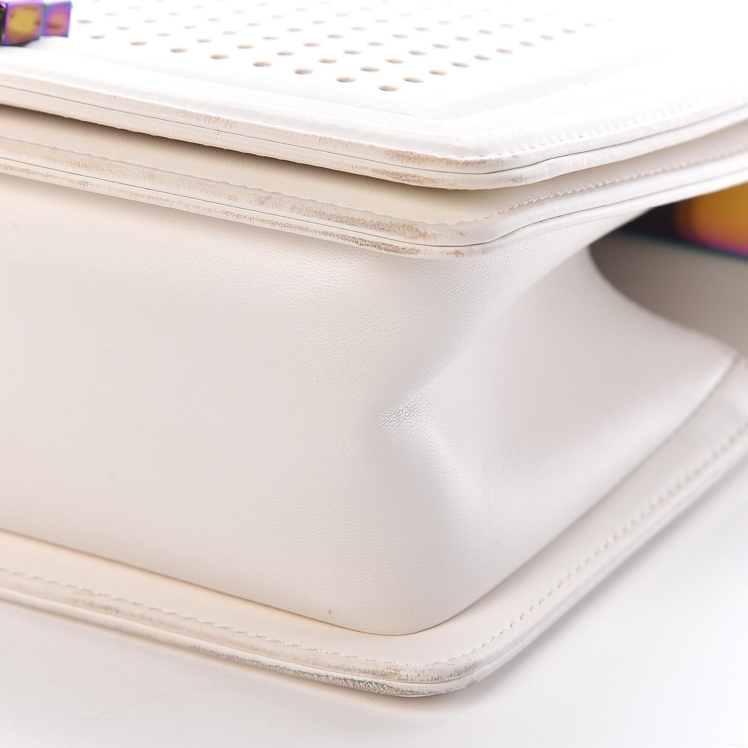 Chanel White Lambskin Led Rainbow Hardware Boy Bag Medium For Sale 7