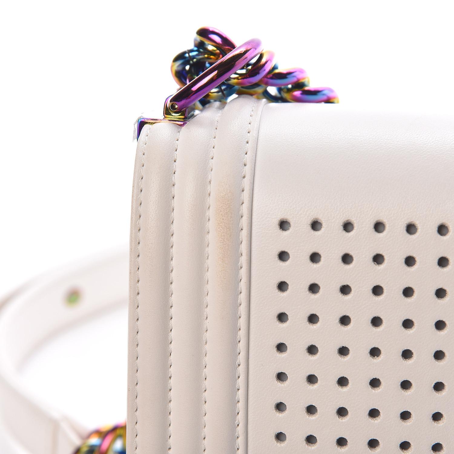 Chanel White Lambskin Led Rainbow Hardware Boy Bag Medium For Sale 8