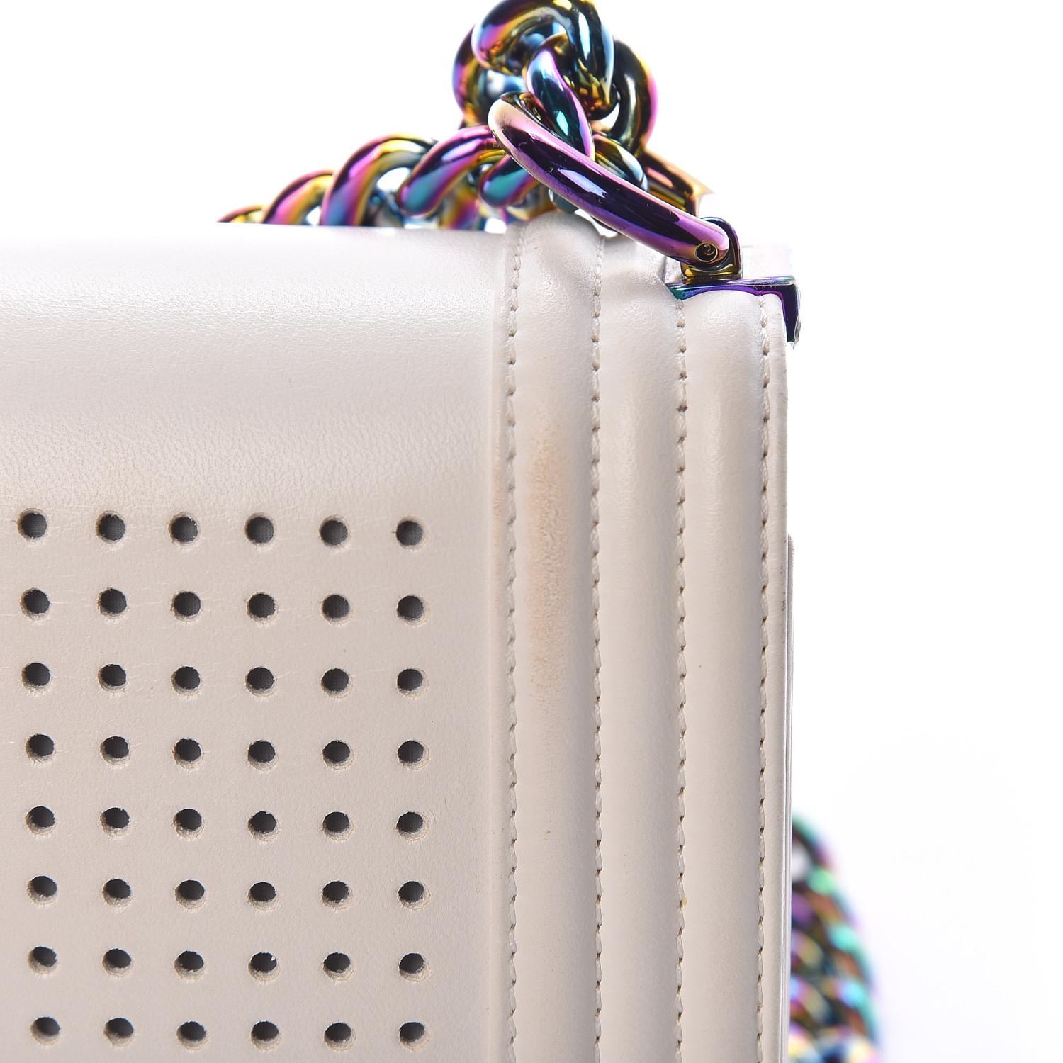 Chanel White Lambskin Led Rainbow Hardware Boy Bag Medium For Sale 9
