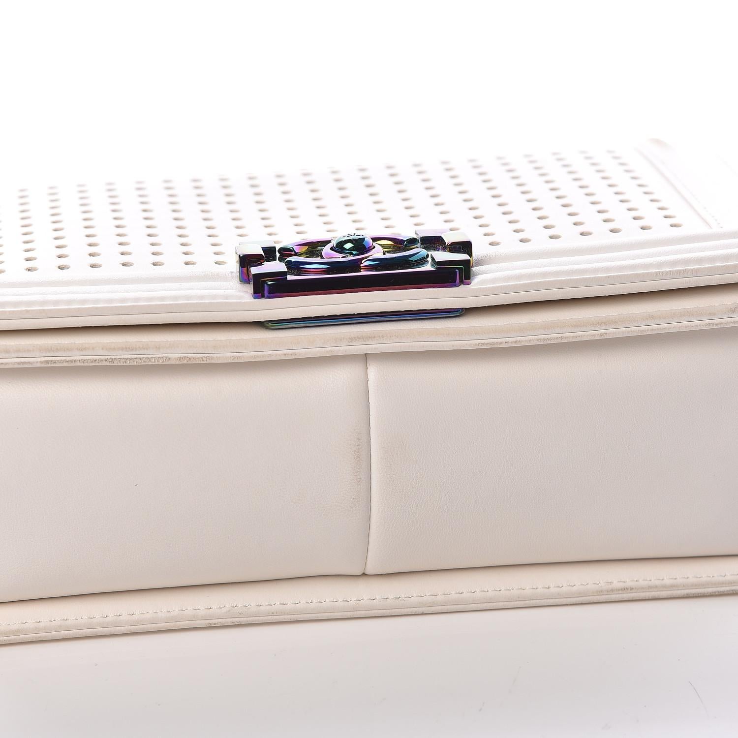 Chanel White Lambskin Led Rainbow Hardware Boy Bag Medium For Sale 10