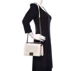 Chanel White Lambskin Led Rainbow Hardware Boy Bag Medium