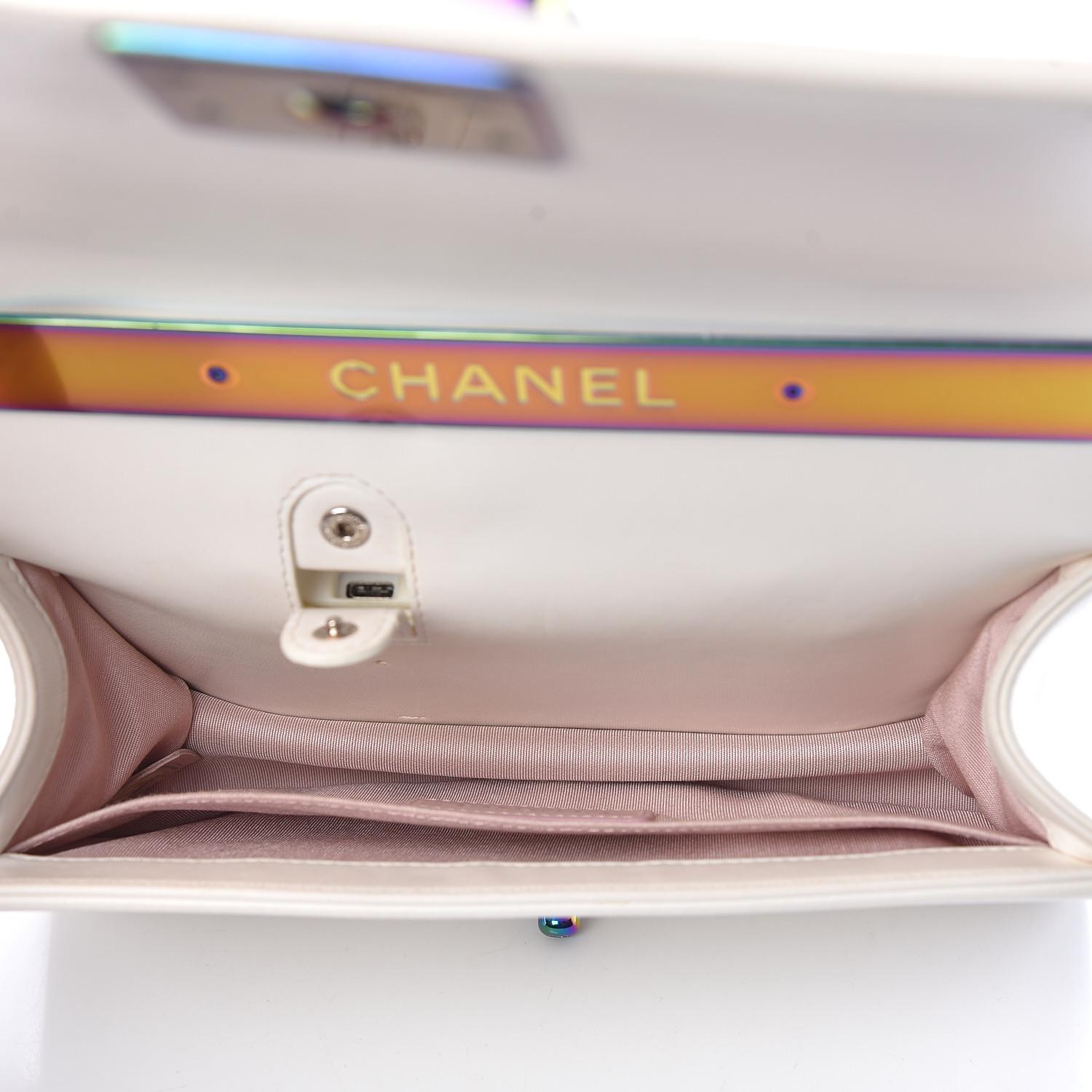 Chanel White Lambskin Led Rainbow Hardware Boy Bag Medium For Sale 1