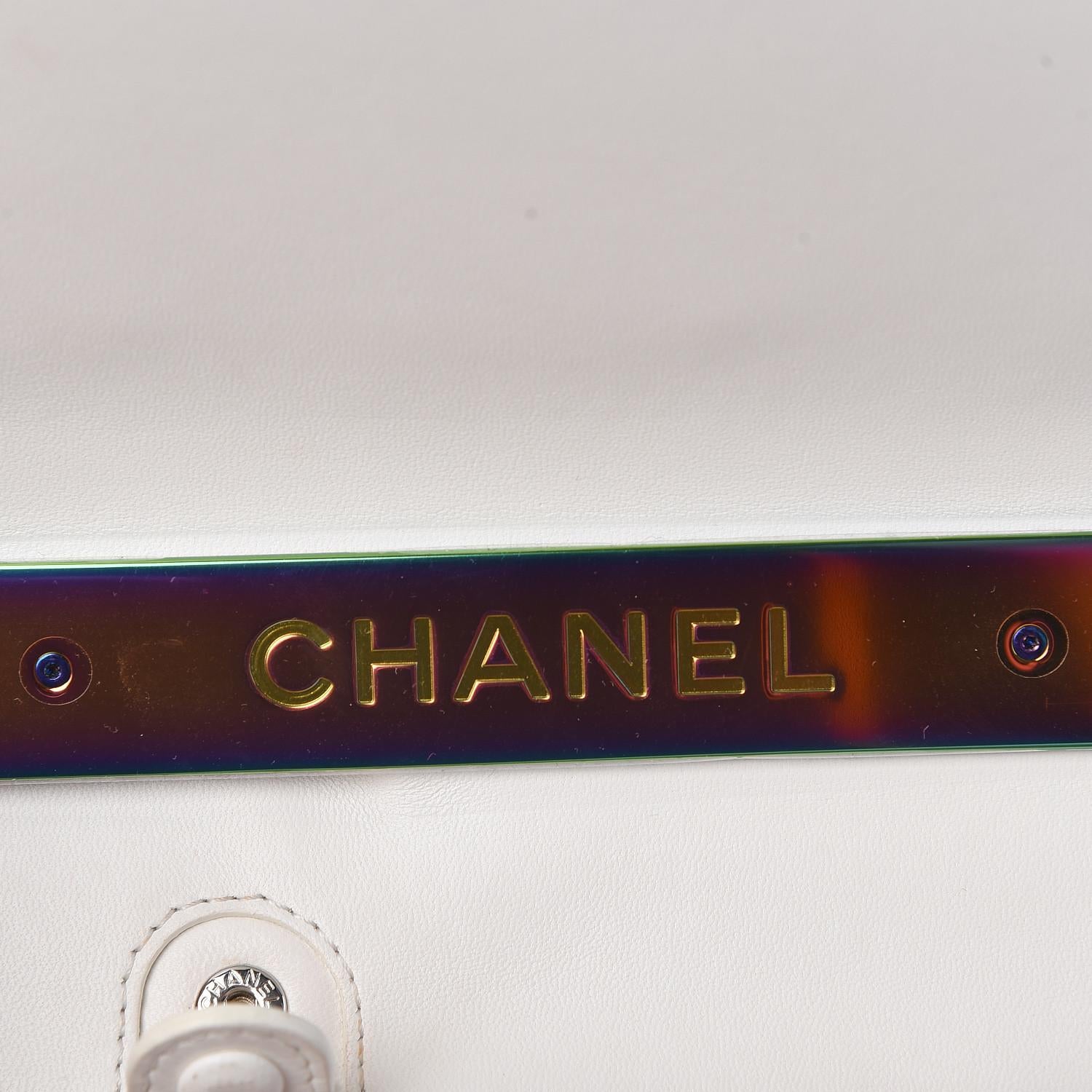 Chanel White Lambskin Led Rainbow Hardware Boy Bag Medium For Sale 4