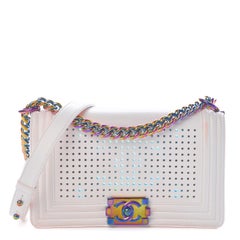 Chanel White Lambskin Led Rainbow Hardware Boy Bag Medium