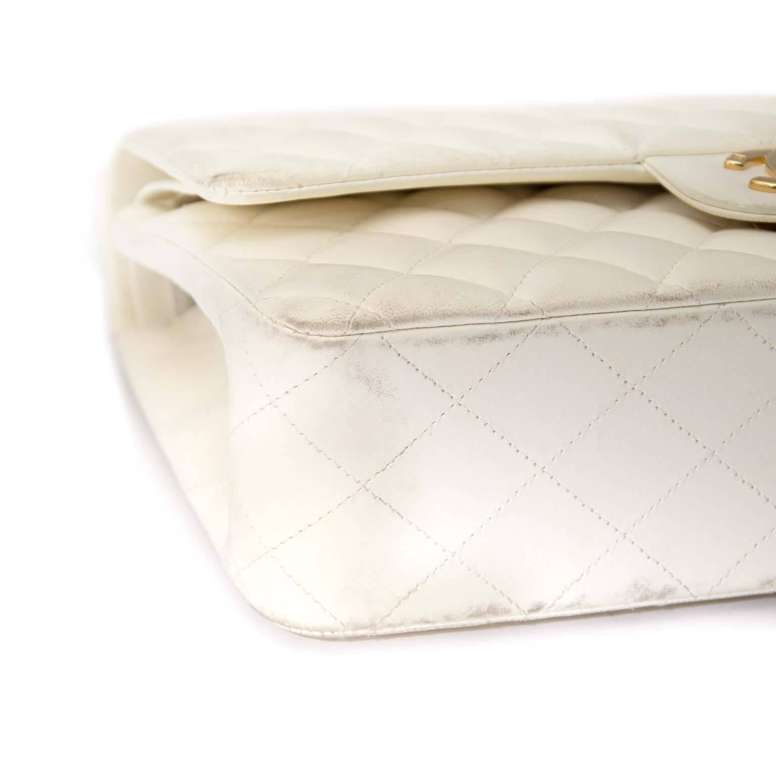 Women's or Men's Chanel White Lambskin Medium Classic Double Flap Bag 