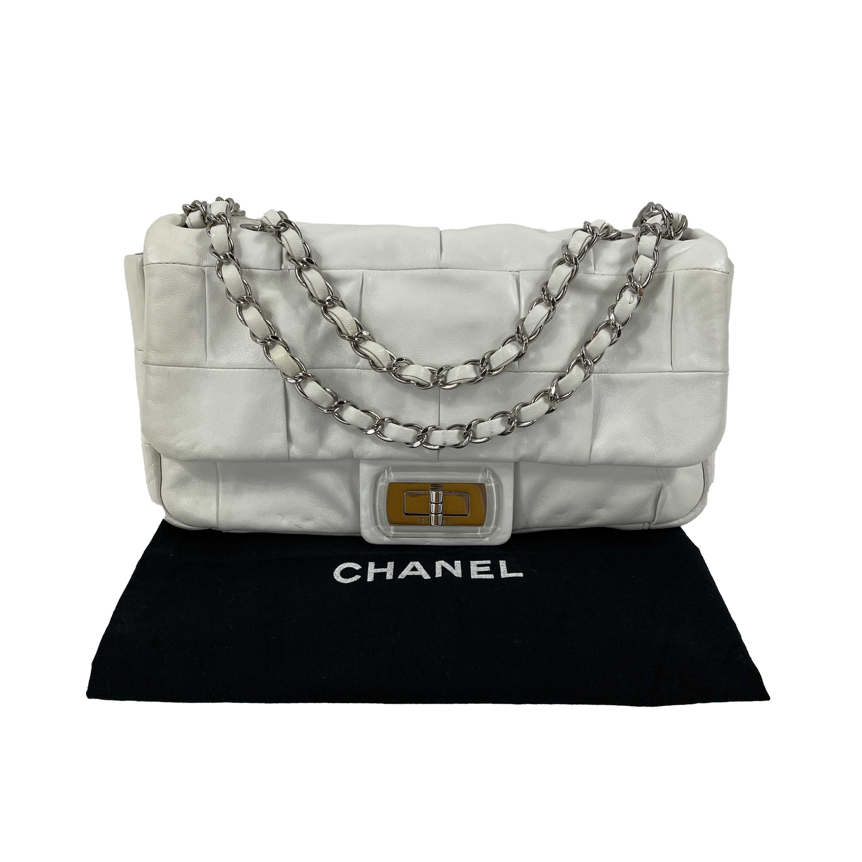 Gray CHANEL White Lambskin Medium Mademoiselle Lock  Igloo Flap Shoulder Bag For Sale