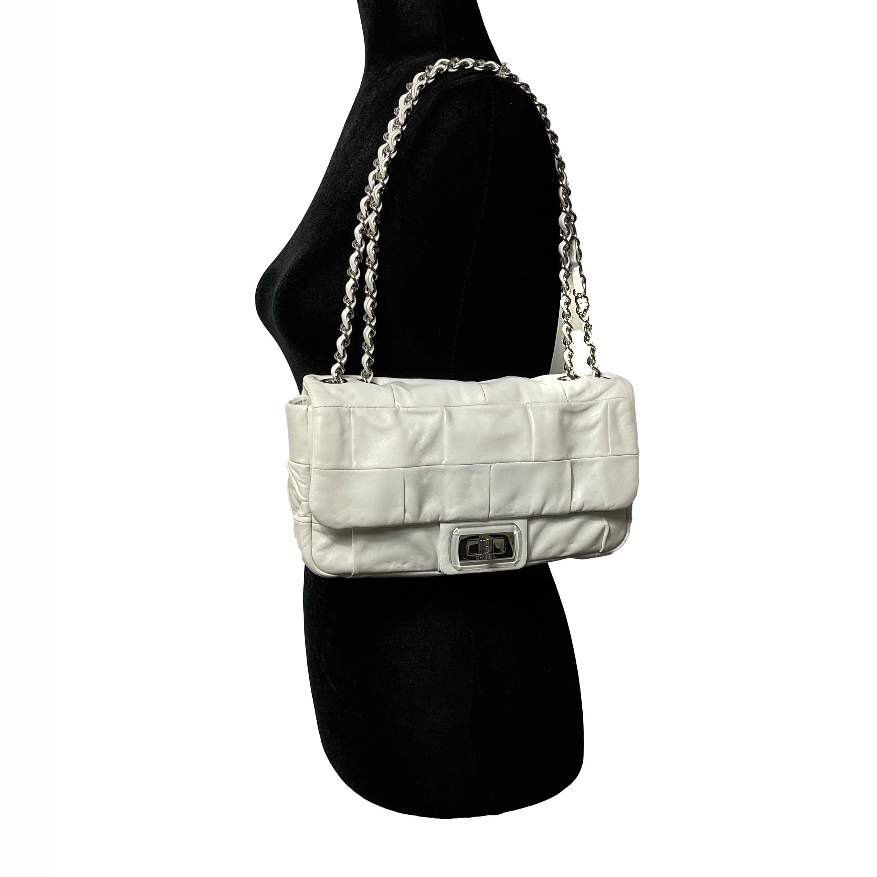 CHANEL White Lambskin Medium Mademoiselle Lock  Igloo Flap Shoulder Bag In Excellent Condition For Sale In Sanford, FL